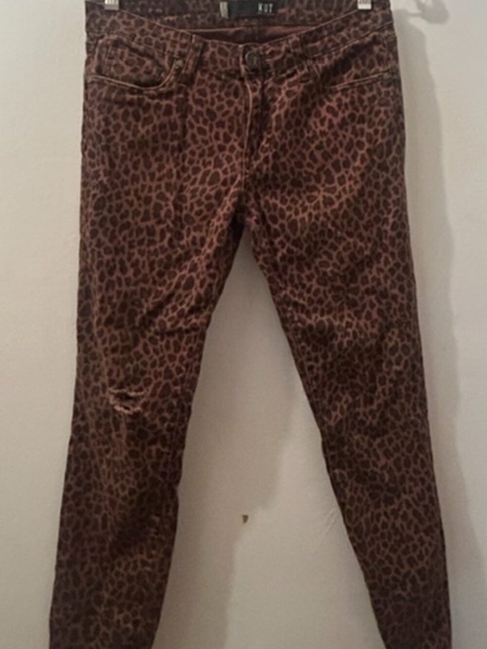KUT FROM THE KLOTH  Brown Cheetah Print "Donna" Distressed  Skinny Ankle Jeans